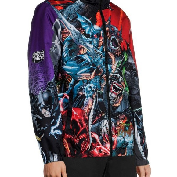 DC Justice League Tango Hotel hooded 'Villians & Heroes' Windbreaker Jacket - Picture 8 of 15